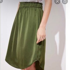 Loft Green Silky Midi Skirt with Cinched Waist